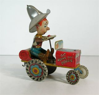 1940s Yipee - I - Aaaay / Rodeo Joe Tin Lithograph Wind Up Crazy Car Toy Unique Art