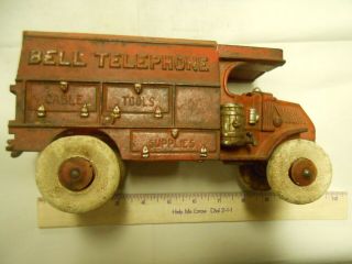 Hubley Cast Iron Red Bell Telephone Truck 9 1/2 Inches Long Arcade