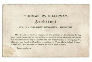 Business Card W Applied Photo Of For Architect Thomas Silloway C1880s Cdv Size