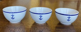 3 Cups U.  S.  Navy Wwii Era Blue Bands Blue Anchor Mess Wardroom China Vintage