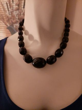 Vintage Dark Cherry Amber Bakelite Faceted Bead Necklace,  48 Grams