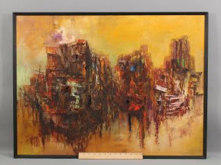 Large Mid - Century S.  Tokuyoshi Japanese Modernist Abstract Oil Painting,  Nr
