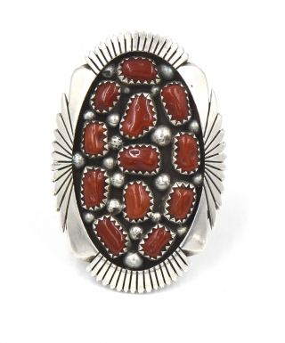 Vintage Southwestern Navajo Coral Cluster Ring Sterling Silver Size 9 K Jones