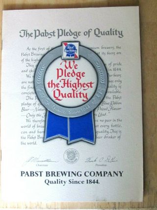 Vintage Pabst Blue Ribbon Beer Booklet Pledge Of Highest Quality