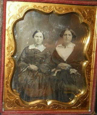1/6th Size Daguerreotype Of Two Ladies In A Half Case