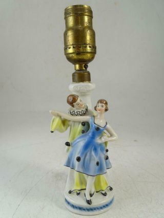 Antique German Porcelain Figural Half Doll Art Deco Clown Harlequin Dancing Vtg