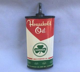 Vintag Shamrock Household Oil Lead Top Handy Oiler Rare Old Advertising Tin Can