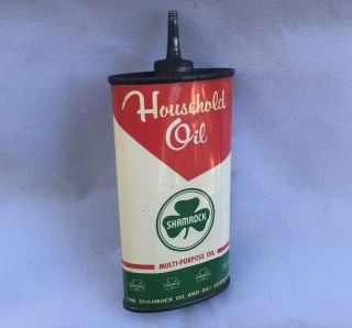 Vintag SHAMROCK HOUSEHOLD OIL LEAD TOP HANDY OILER Rare Old Advertising Tin Can 2