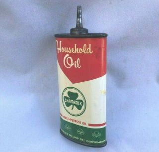 Vintag SHAMROCK HOUSEHOLD OIL LEAD TOP HANDY OILER Rare Old Advertising Tin Can 3