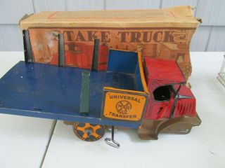Marx Tin Windup Lithographed Toy Universal Transfer Stake Truck W/ Box