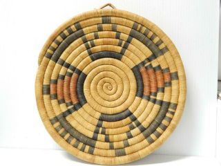 10 1/4 " Vintage Hopi Pueblo Indian Basket Coiled Plaque - Dsgn - Old