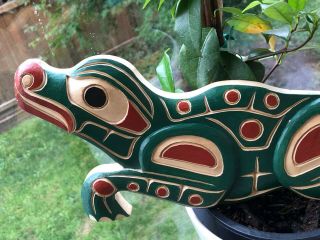Northwest Coast Native Art Squamish Nation Leaping Frog Sculpture Carving Signed