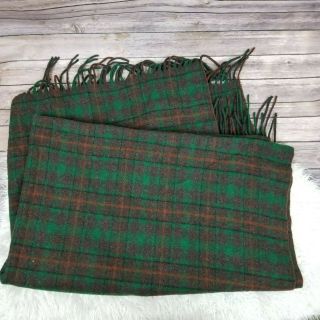 Vintage Pendleton Wool Blanket Throw Fringe Dark Green Red Oregon Country Plaid
