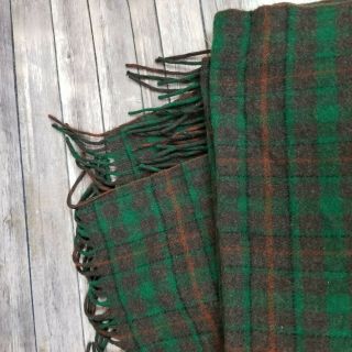 Vintage PENDLETON Wool BLANKET THROW Fringe Dark Green Red Oregon Country Plaid 2
