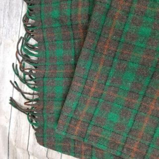 Vintage PENDLETON Wool BLANKET THROW Fringe Dark Green Red Oregon Country Plaid 3