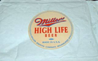 Vintage 1940s Miller High Life Beer 4 - 1/4 " Coaster Milwaukee Wisconsin