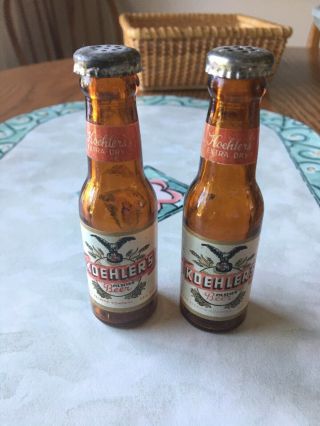 Vintage Koehler’s Beer Bottle Salt Pepper Shaker Set,  Erie Pa Koehler Brewing