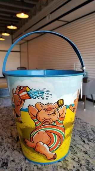 Vintage Tin Litho Sand Pail 1920s T Cohn Beach Crabs How To Be A Practical Pig
