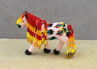 Zuni - Beaded Pink Horse By Denise & Faron Gchachu - Native American Beadwork