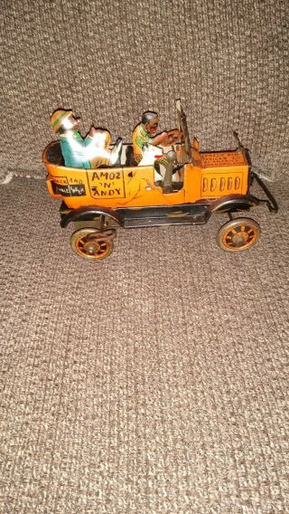 Vintage 1930s Tin Wind Up Toy Marx Amos And Andy Fresh Air Taxi Cab