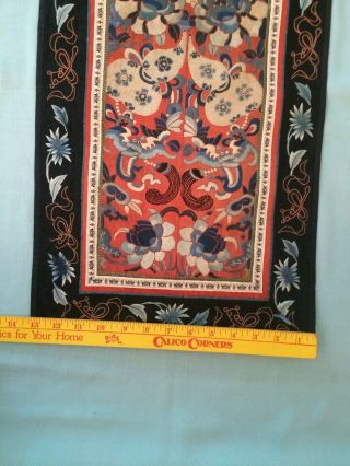 Vtg Chinese Silk Embroidered Textile Panel Wall Hanging - Flowers - Birds - Dragons 2