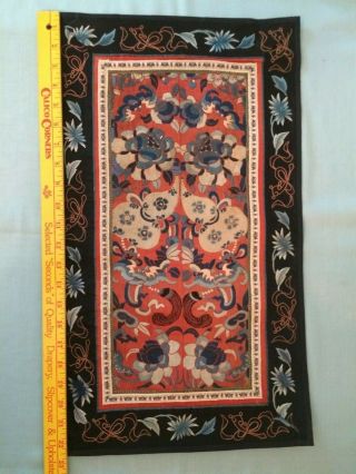 Vtg Chinese Silk Embroidered Textile Panel Wall Hanging - Flowers - Birds - Dragons 3