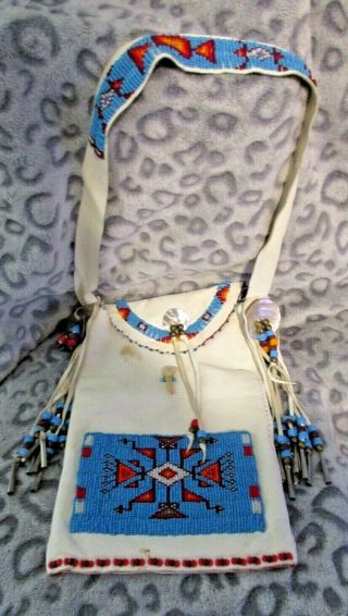 Hand Sewn Native American Beaded Pow Wow Ceremonial Bag By D.  A.  Fast Horse Ooak