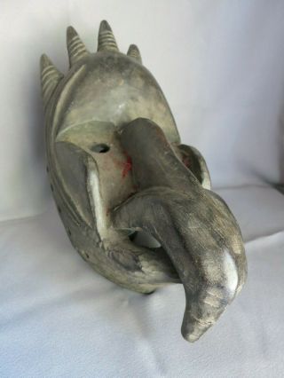 Old African Ceremonial Wood Mask Ivory Coast / Baule / Kran Tribal Beak 5 Horns
