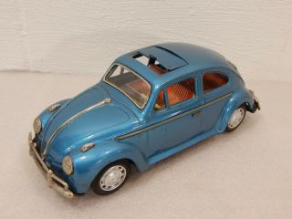 Bandai Japan Tin Friction 10 " Volkswagen Beetle Vw Bug Sunroof Blue