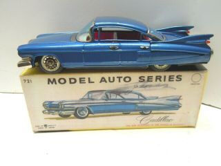 Lg 11 " Japan Bandai Tin Friction 1959 Cadillac Hard Top Car W/box.  A, .  Nr