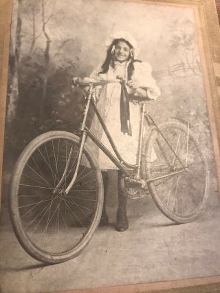 Antique Cabinet Card PHOTO Little Girl on BICYCLE by O.  G Fields 2