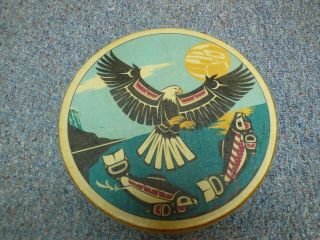 Vintage Clarence A.  Wells Hand Drum 11 " - Signed Haida Artist - Native Am Design