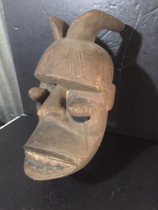 Old African Mask Ibibio Ekpo Idiok Tribal Art Wood Carved Nigeria 14 " Horned
