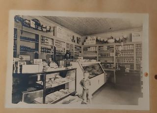 Early Grocery Store With Lady Clerk & Boy Cabinet Card Photograph