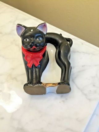 Vintage Halloween Bobble Head Black Cat Ceramic Trinket Dish Pin Tray Japan