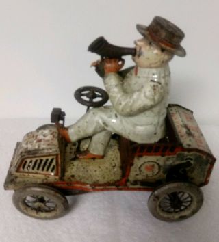Vintage Lehmann Tin Wind Up Tut Tut Jeep Car W/driver Patented May 12 1903