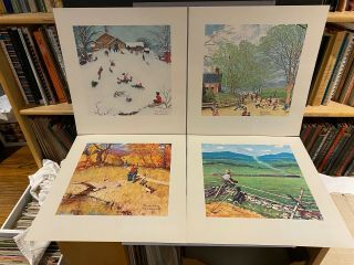 Vintage Norman Rockwell Set Four Seasons Prints In Portfolio And Shipper