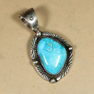 Stunning Vintage Old Pawn Navajo Gem Grade Green Blue Turquoise Pendant By Begay