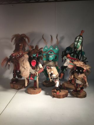 6 Hand Carved And Painted Cottonwood Kachina Dolls.  All Signed By Artists.