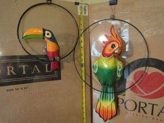 Hanging Bird Perch,  Toucan,  Macaw Figures.  Ceramic Mexican Talavera Folk Art.