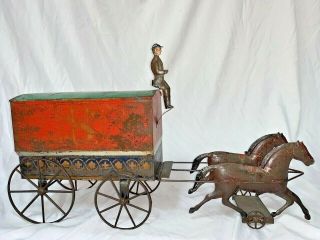 Wonderful U.  S.  Mail Wagon Huge 21 " Rare Early American Antique Tin Toy 1880s