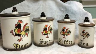 Vintage Rooster 8pc Canister Set Poppytrail By Metlox Made In California