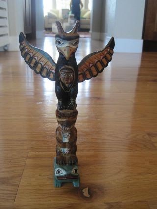 Totum Pole Hand Carved And Signed Made In Alaska 9 Inches Patmoose