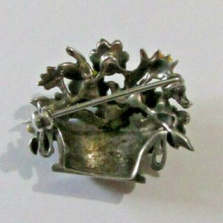 Vintage ALICE CAVINESS Sterling Silver Enamel Marcasite Brooch Pin Flower Basket 3
