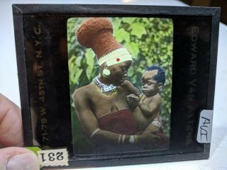Colored Glass Magic Lantern Slide Aui African Native With Child