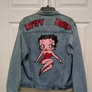 Vintage 1996 Betty Boop Denim Jean Jacket Sz M American Toons Leather Applique