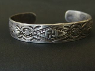 Vintage Navajo Silver Cuff Bracelet Hand Stamped Whirling Log