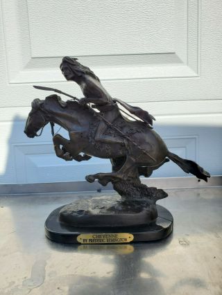 Cheyenne Bronze Statue By Frederic Remington On Marble Base