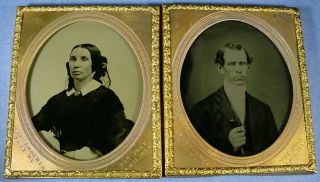 Husband & Wife 1/6 Plate Ambrotypes By Clark & Holmes Troy Ny 1854 Patent