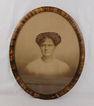 Antique 19th Century Victorian Oval Frame Charcoal Portrait Of Handsome Woman